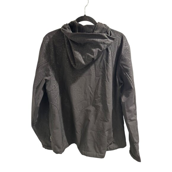👗 2/$30 👗  Black Hooded Soft Shell Jacket Abstract Pattern & Zipper Pockets - Picture 1 of 9